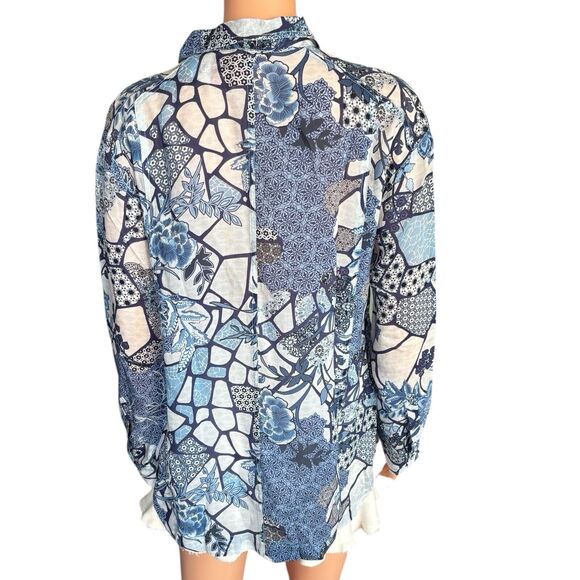 NWT Johnny Was Size S Blue Floral Pattern Long Sleeve Button Shirt Blouse $318 - Picture 6 of 6
